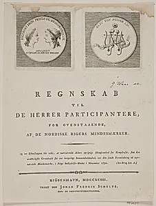 Titelblad til "Regnskab til de herrer participantere, for ovenstående af de nordiske rigers mindesmærker"