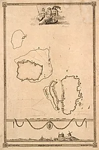Titelvignet og prospekt til kort over Christiansø by J.F. Clemens
