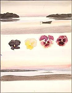 To aftenlandskaber adskilt af studier af blomster by Agnes Slott-Møller