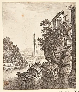 To både fortøjet under en klippe by Herman Saftleven