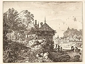 To både lægger til ved en hytte by Allaert van Everdingen