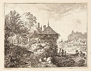 To både lægger til ved en hytte by Allaert van Everdingen