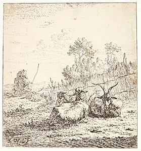 To får og en ged by Karel Du Jardin