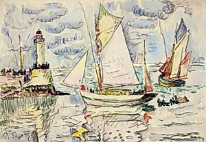 To fiskerfartøjer udfor indsejlingen til Granville havn by Paul Signac
