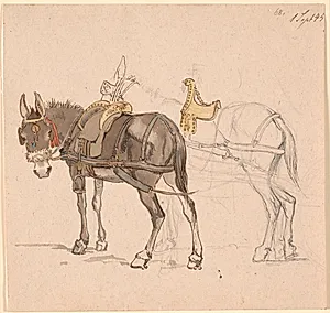 To forspændte mulæsler by Johan Thomas Lundbye