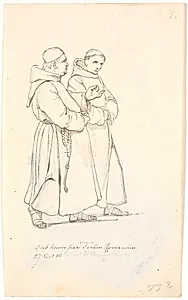 To gående franciskanermunke i samtale by Johan Thomas Lundbye