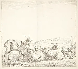 To geder og tre får by Karel Du Jardin