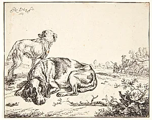To geder på en gangbro, den ene hopper over den anden by Wenceslaus Hollar