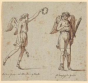 To genier, den ene med oliegren, den anden med fasces by Nicolai Abildgaard