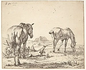 To heste og en plov by Karel Du Jardin