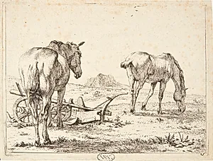 To heste og en plov by Karel Du Jardin