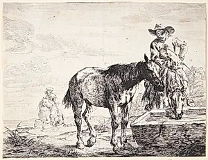 To heste ved et trug by Dirk Stoop