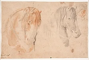 To hestehoveder og et mandshoved by Hendrik Krock