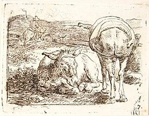 To hvilende æsler by Ossenbeeck, Jan van