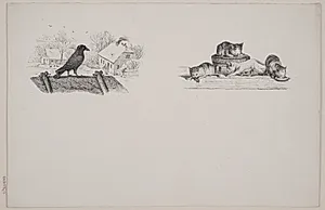 To illustrationer til W. Hey, "Halvthundrede Fabler for Børn" by Ubekendt