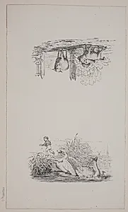 To illustrationer til W. Hey, "Halvthundrede Fabler for Børn" by Ubekendt