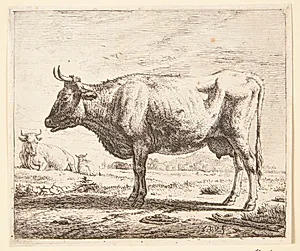 To køer og et får by Adriaen van de Velde