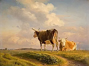 To køer på en åben mark by Johan Thomas Lundbye