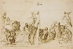 To kompositionsskitser til maleriet af Doge Pasquale Cicogna, Sala del Pregadi, Dogepaladset i Venedig by Jacopo Palma (il Giovane)