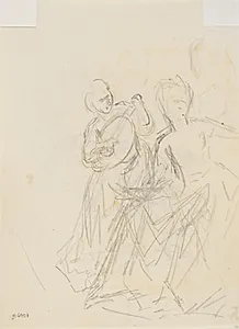 To kvinder. Den ene spillende luth by C.A. Lorentzen