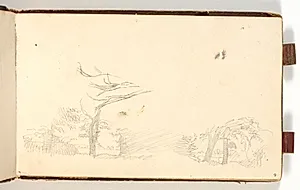 To landskabsskitser og rids af træstammer by P.C. Skovgaard