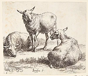 To liggende og et stående får by Nicolaes Berchem