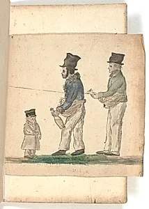 To mænd, der slår reb og en lille dreng. by P.C. Skovgaard