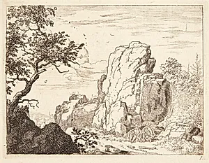 To mænd ved foden af en høj klippe by Allaert van Everdingen