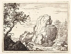 To mænd ved foden af en høj klippe by Allaert van Everdingen
