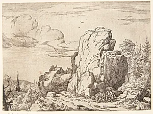 To mænd ved foden af en høj klippe by Allaert van Everdingen