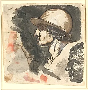 To mandshoveder, det ene hjelmklædt by Nicolai Abildgaard