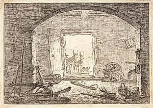 To muldyr i indgangen til en stald by Pieter van Laer