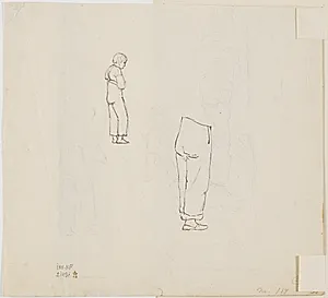 To næsten usynlige blyantsstudier af en bondedreng og et landskab med træer, desuden to studier med pen af samme bondedreng. by P.C. Skovgaard