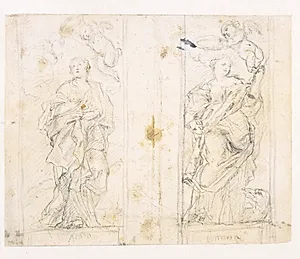 To nicher med stående figurer af Sankt Agathe og Sankt Margaretha som krones af amoriner by Giacomo del Pò