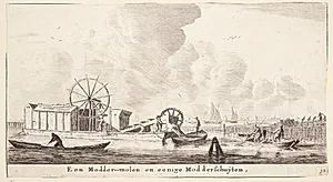 To opmudringsfartøjer. En moddermolen og en modderschuiten by Reinier Zeeman