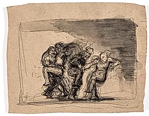 To par der slås, til venstre: Jakob og engelen by Oluf Hartmann
