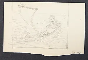 To personer i en jolle for sejl by Agnes Slott-Møller