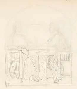 To personer siddende ved et bord by Agnes Slott-Møller
