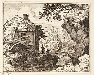 To personer ved et forfaldent hus by Allaert van Everdingen