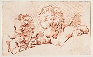 To putti. Udkast til dørstykke på Amalienborg by Francois Boucher