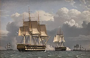 To russiske linjeskibe som saluterer by C.W. Eckersberg