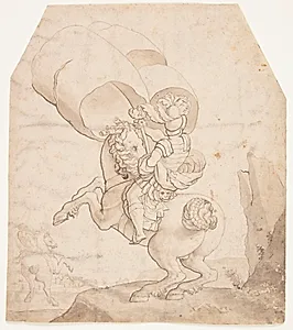 To ryttere, den forreste bærende en fane by Melchior Lorck