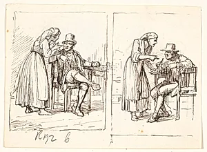 To scener med en italiensk kvinde der taler med en ældre mand by Wilhelm Marstrand