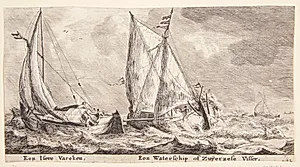 To sejlbåde i oprørt hav. En båd fra Isere og en fiskerbåd fra Zuiderzee by Reinier Zeeman