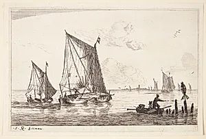 To sejlskibe og en jolle by Reinier Zeeman