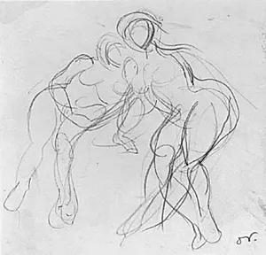 To siddende kvinder, lænet mod hverandre by Emile Othon Friesz