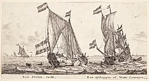 To skibe for sejl, det ene en jagt fra de hollandske stater by Reinier Zeeman