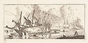 To skibe, kølhalet til kalfatring by Reinier Zeeman