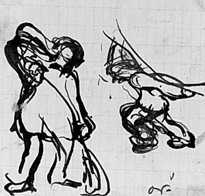 To skitser af en mand, der fejer, og en, der bærer noget tungt by Emile Othon Friesz