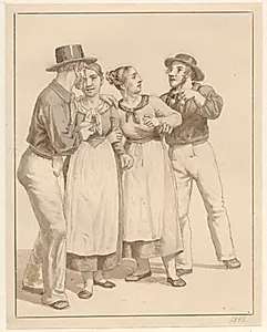 To sømænd gør kur til et par piger. by C.W. Eckersberg